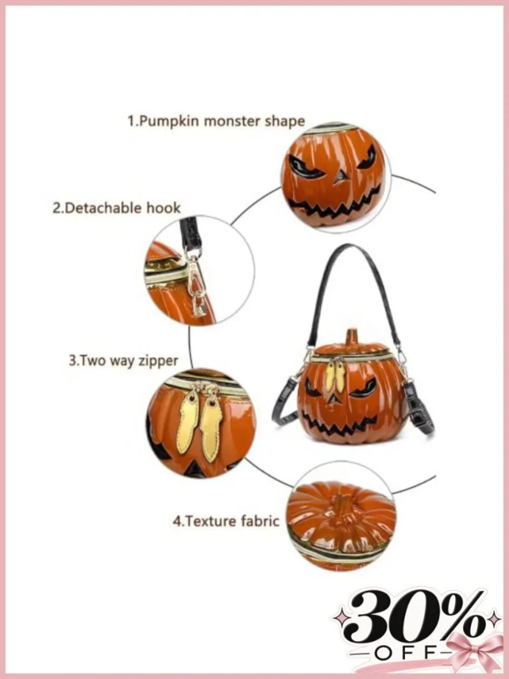 Pumpkin Shaped Crossbody Bag for Women, PVC Waterproof Shoulder Purse Halloween
